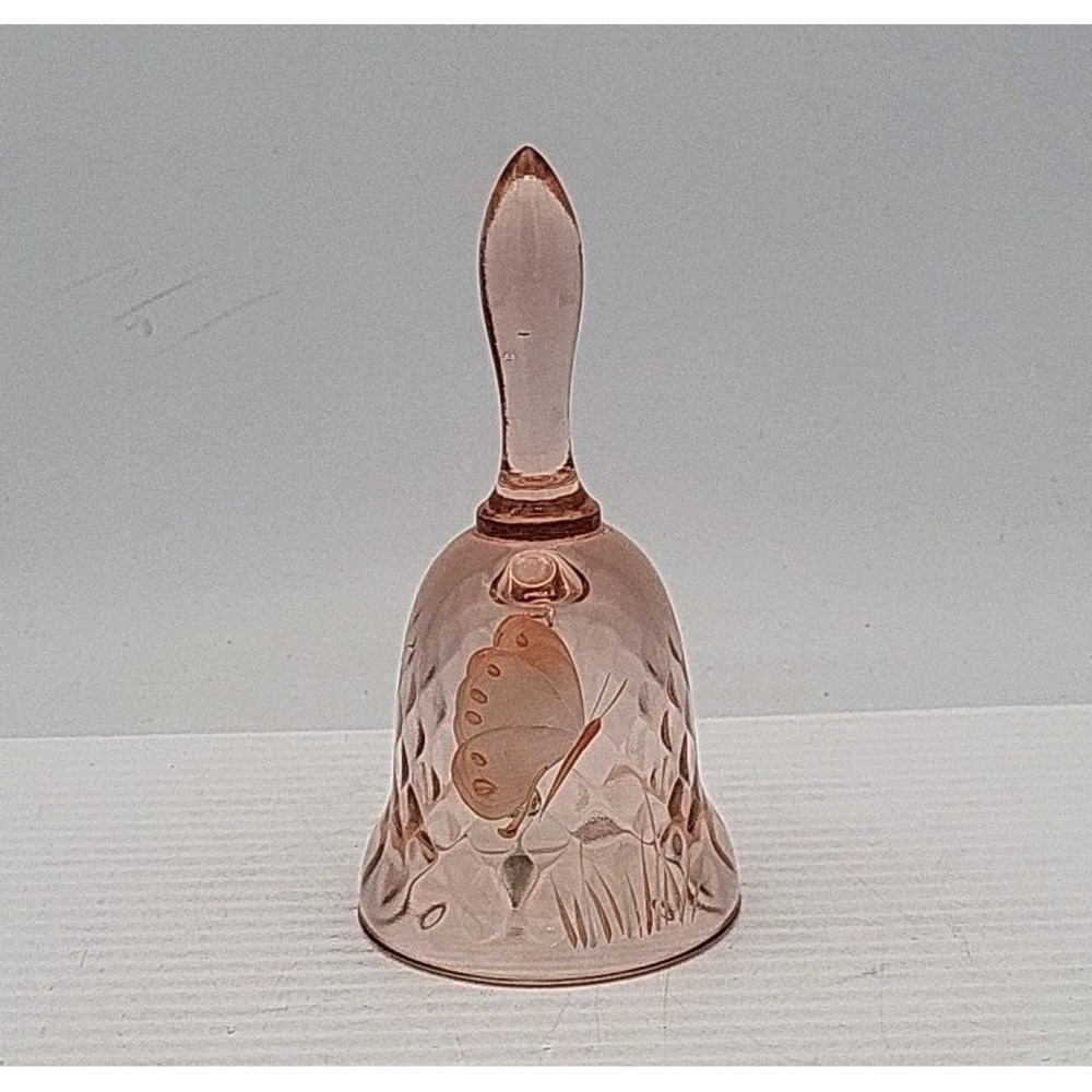 FENTON SMALL 4.5" Peach Diamond Butterfly Glass  BELL